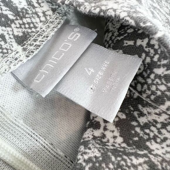 Chico's Tunic Top Women's 4X Slate Gray Snake Long Sleeve Mock Neck Back Zip NWT - Picture 3 of 12